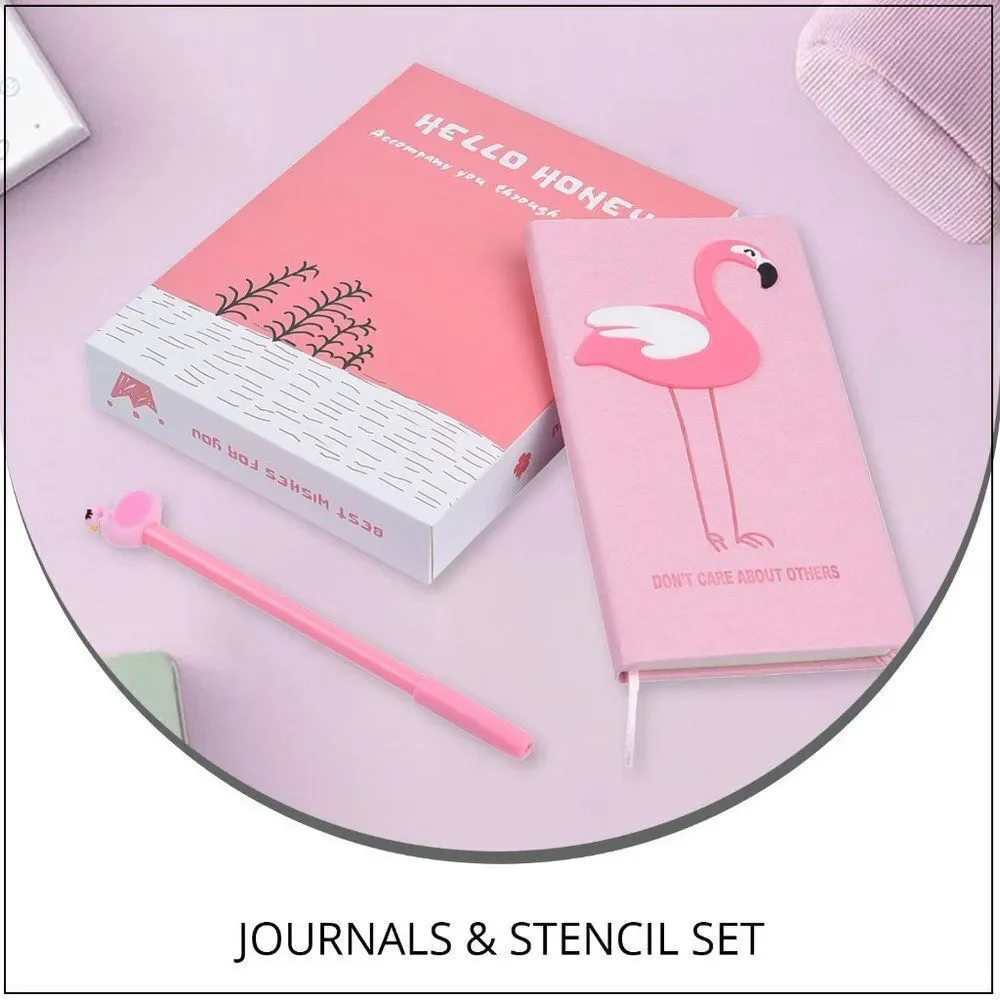 Pink Flamingo Pattern Journal with Stencil Set